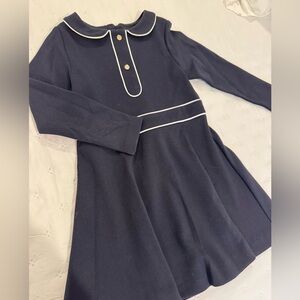 Jacadi Girl’s Navy Dress with White Piping and Peter Pan Collar - Size 5